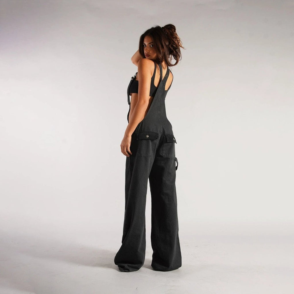 Y2K Denim Overalls - Zipper Suspender Jumpsuit Streetwear