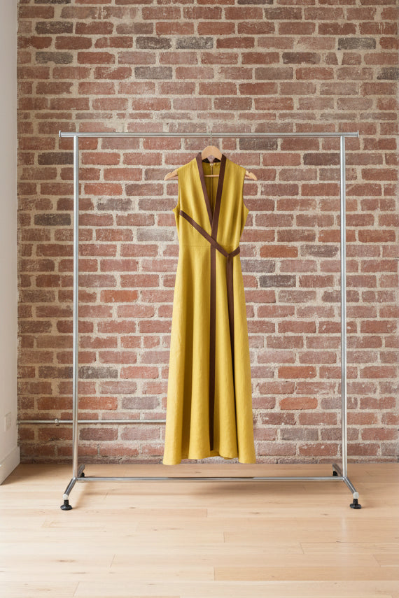 Women's Color Block Sleeveless Stand Collar Linen Blend Dress