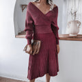 Autumn Winter Long Sleeved off Shoulder Sweater Casual Pleated Two Piece Set Women Clothing