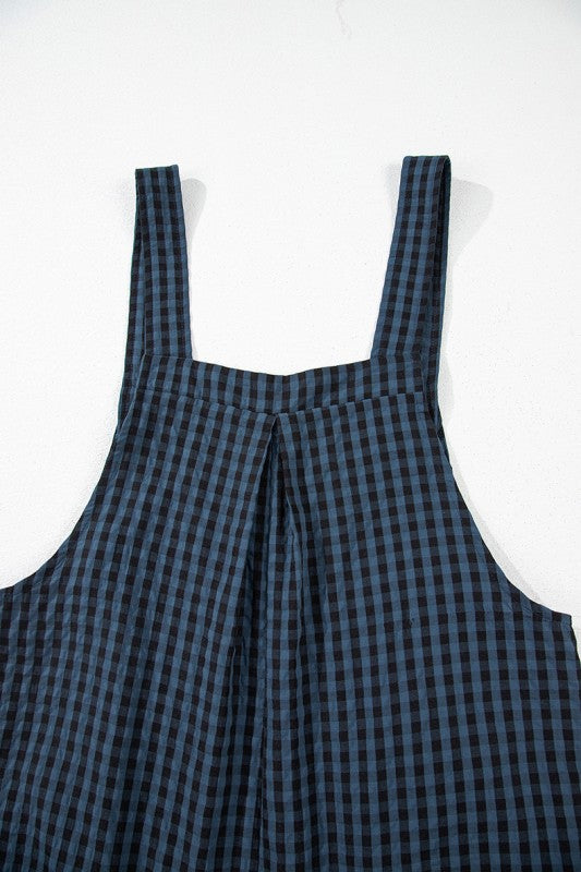 Plaid Print Buttoned Pocketed High Waist Jumpsuits