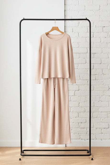 Parchment Textured Long Sleeve T Shirt and Pants Lounge Set
