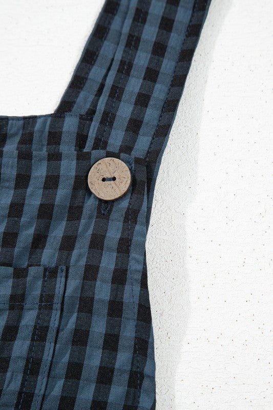 Plaid Print Buttoned Pocketed High Waist Jumpsuits